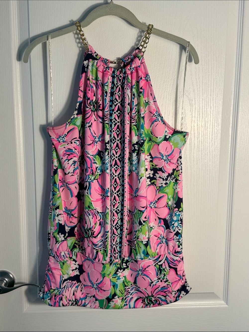 Lilly Pulitzer Bowen Floral Halter Top with Chain Straps - Pink Size M
